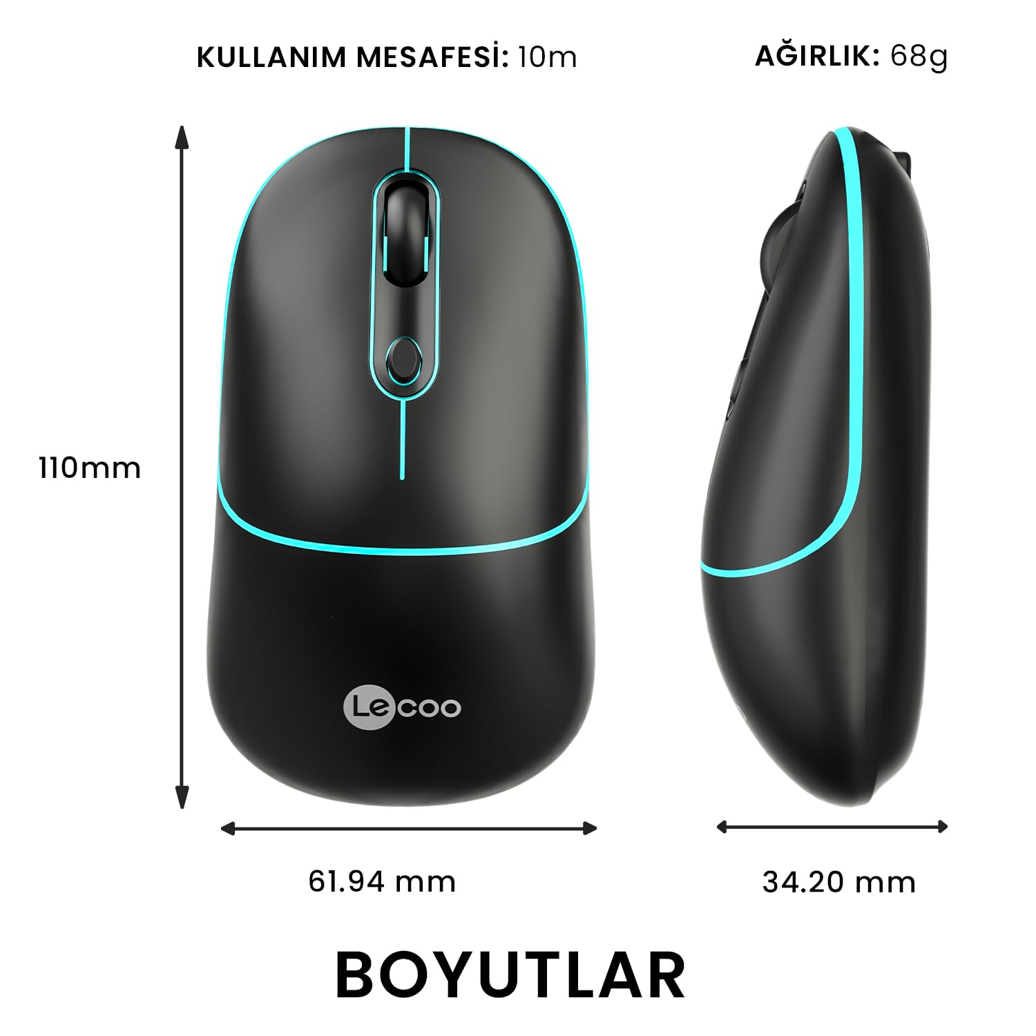 Lenovo lecoo WS210 Dual Mode RGB 2.4GHz WiFi+ Bluetooth per destrorsi e mancini compatibile con Windows, Linux e Mac 1600DPI 6 tasti di ricarica silenzioso compatto wireless mouse ottico nero