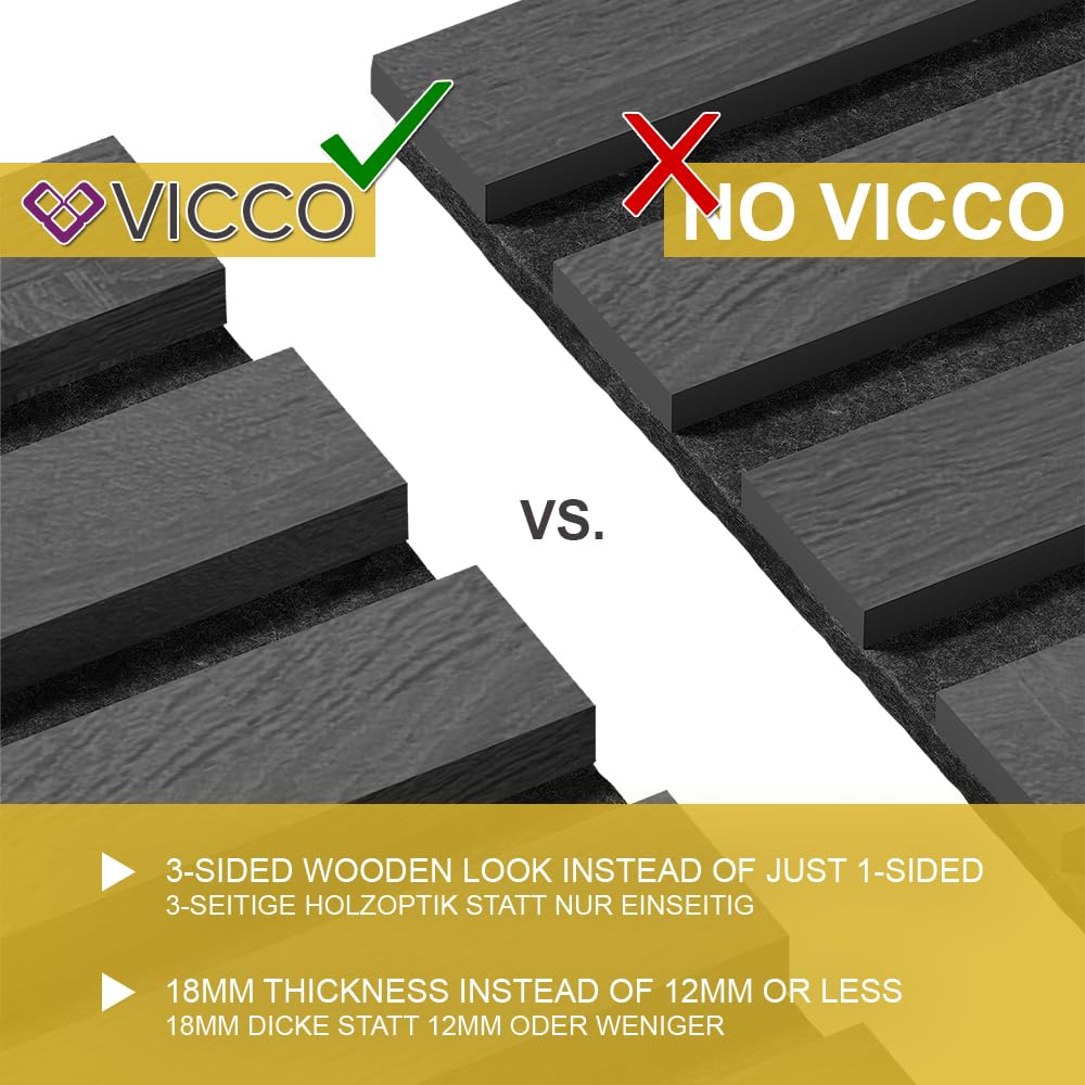 Vicco Wandpaneele Sonoa, Schwarz, 8 Stück, zur Wandmontage zur Verbesserung der Raumakustik