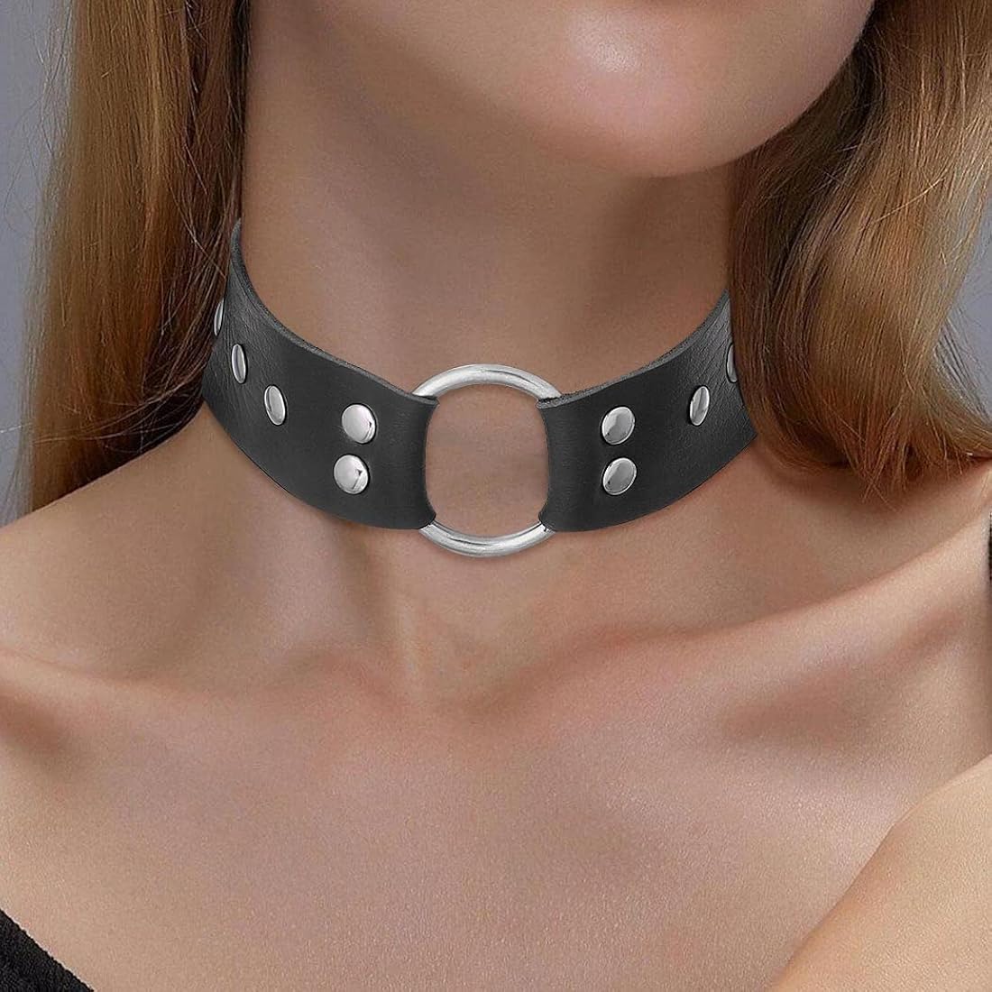 Buy Sethain Punk Leather Choker Necklace Black Gothic Wide