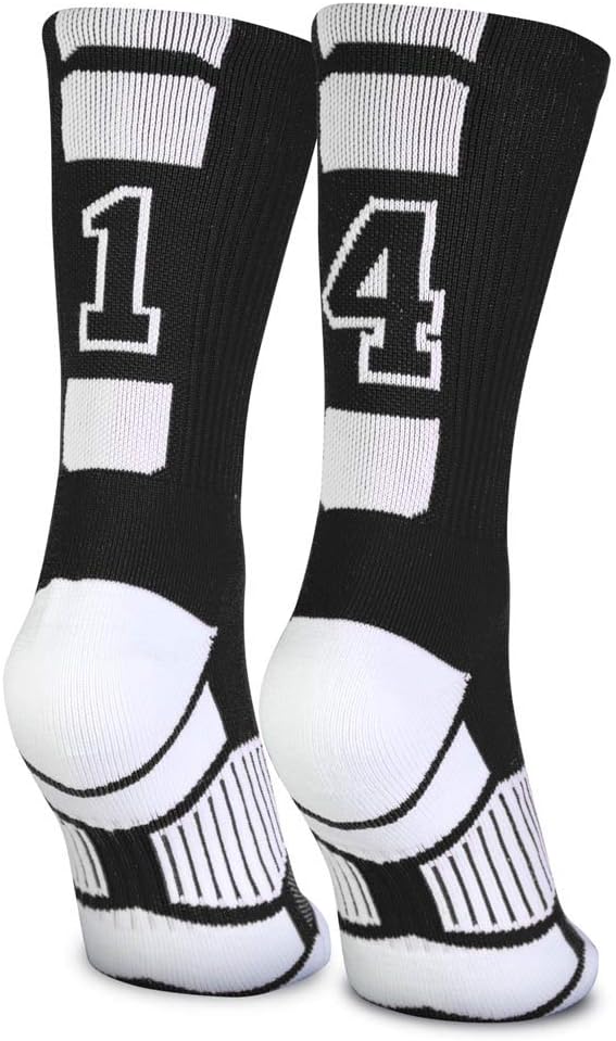 ChalkTalkSPORTS Custom Team Number Socks - Black Athletic Mid-Calf | Personalized Crew Socks, Athletic Performance Moisture-Wicking, Cushioned Footbed, Arch Support, Jersey Number, Youth & Adult