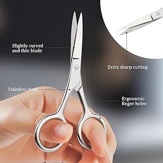 URAQT Professional Stainless Steel Cuticle Scissors with Leather Pouch, Sharp Manicure Scissors for Trimming Eyebrows, Nose Hair, Beard, Finger & Toe Nail Care