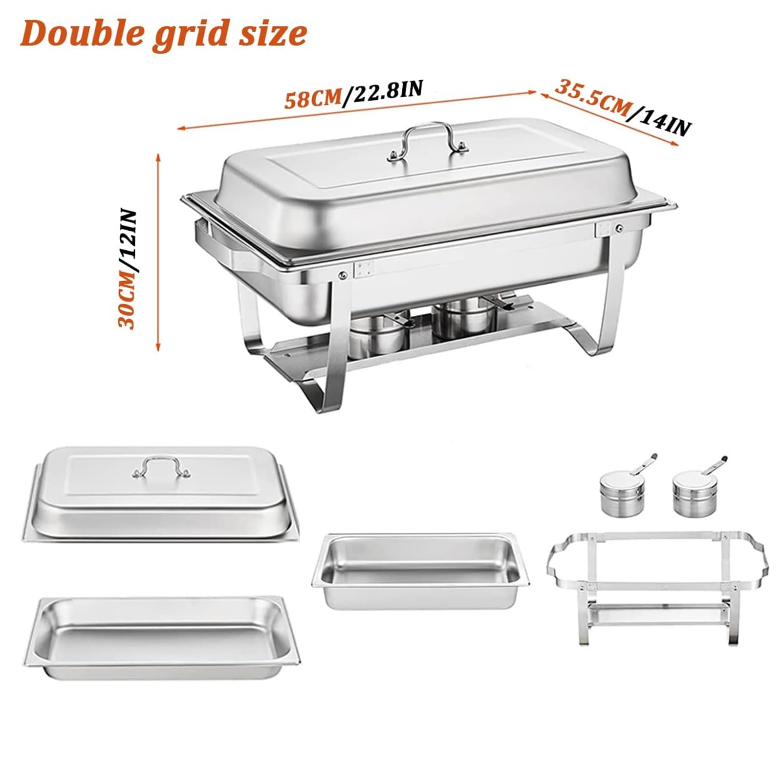 9l Acciaio Inossidabile Chafing Dish Rettangolo Food Warmer Buffet Server Piatti di Servizio, Chafing Dish Catering Buffet Set, 9L Acciaio Inox Rettangolari Catering Server, per Party, Feste, Matrimo