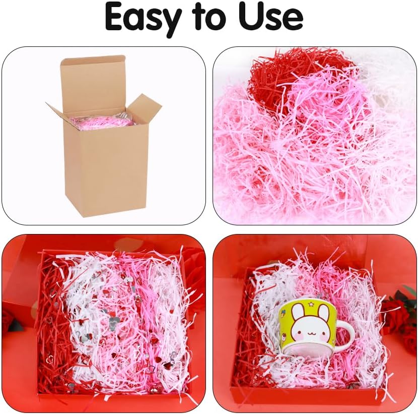 FOIMAS Valentine's Day Shreded Craft Paper Filler,11.6oz Red Pink Raffia Paper Grass with Heart Confetti for Gift Box Filler Basket Stuffer Valentine's Day Packaging Supply - Image 4