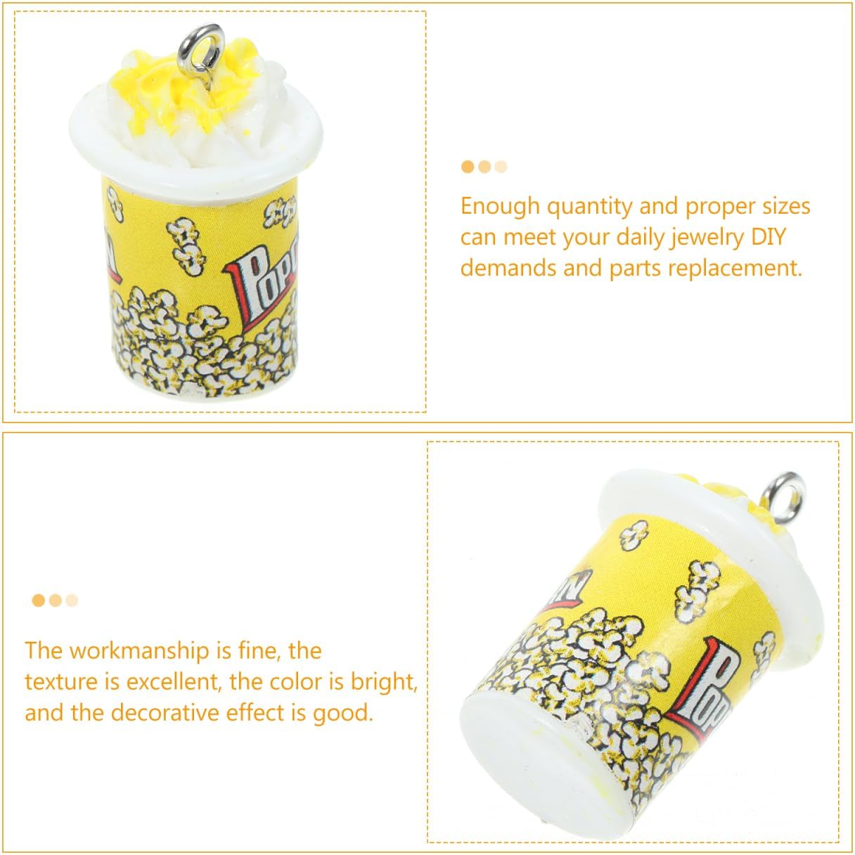 Popcorn Pendant Charms 10Pcs 0.98In Yellow Diy Keychain Necklace Bracelet Earrings Jewelry Making Accessories for Craft Projects - Image 8