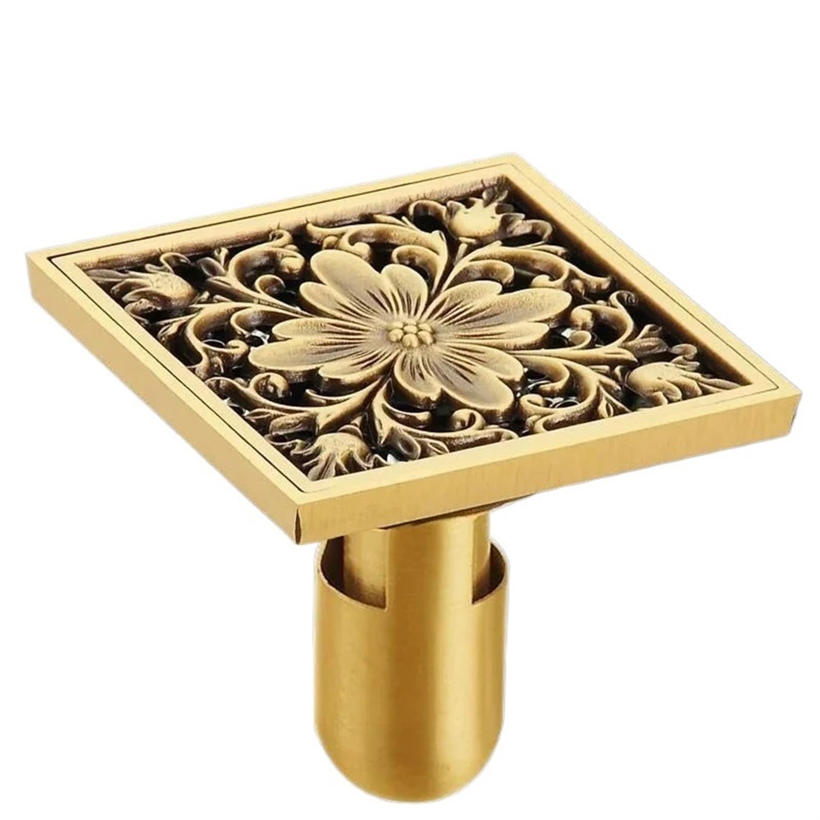 Floor Drain Antique Euro Square Floor Drains Deodorant Drain Strainer Cover Brass Shower Hardware Bathroom Accessories for Hair Waste Bathroom(Type B2)