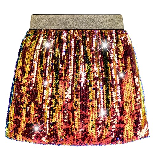 DAXIANG Sequin Sparkle Skirt Girl Tutu Skirts Birthday Holiday Party Solid Color Short Skirt Gold Green 9-10 Years - image 1