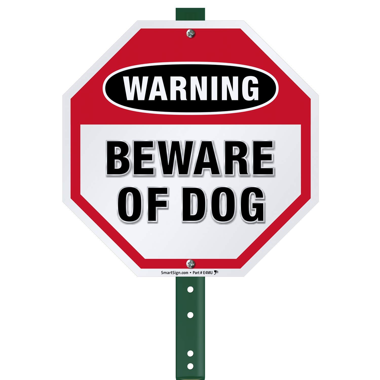 SmartSign 10 x 10 inch “Warning - Beware of Dog” Octagon Yard Sign with 3 foot Stake, 40 mil Laminated Rustproof Aluminum, Red, Black and White, Set
