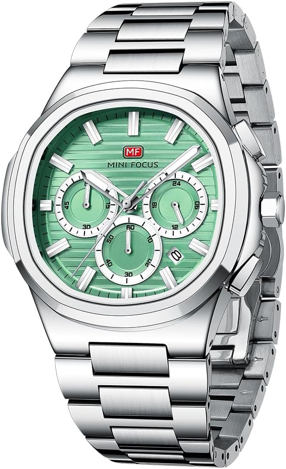 MF MINI FOCUS Business Men Watches (Chronograph/Waterproof/Luminous/Calendar/24 Hours) Big Face Stainless Steel Band Watches for Men