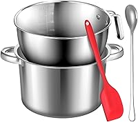 BOHUIZ 304 Stainless Steel Double Boiler Set: 4.2QT Pot + 2.6QT Melting Bowl, Spatula & Spoon for Chocolate, Wax, Butter Melting