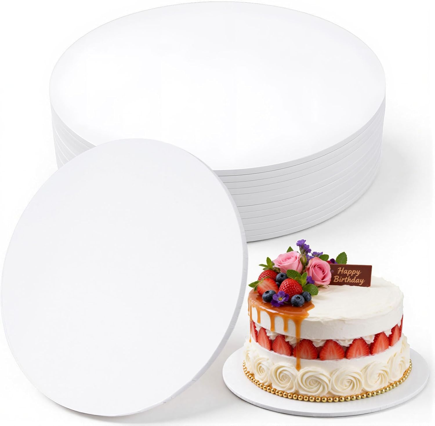 12 Inch Round Cake Boards, 1/4" Thick Cake Drum, 12PCS White Cardboard Cake Bases for Wedding Birthday Party, Oil-Proof Paper Plate Circle Serving Tray para Pasteles Pizza Desserts