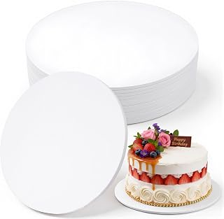 12PCS 10 Inch Round Cake Boards, 1/4" Thick Cake Drum, White Cardboard Cake Bases for Wedding Birthday Party, Food-Graded Oil-Proof Paper Plate Circle Serving Tray Para Pasteles Pizza Desserts
