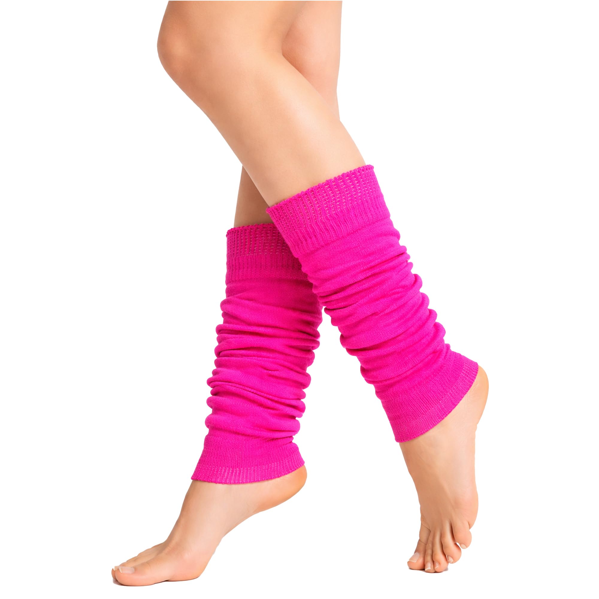 The Fancy Dress Angies Fashion Luxurious Ladies 80's Dance Plain Ribbed Leg Warmers Neon Leg warmers in Hot Pink 12 Colours (Pink)