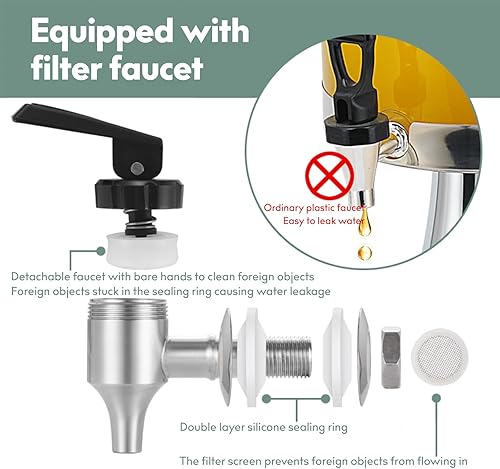 Miniatura 5 de Dispensadores de bebidas de 2.2 galones para fiestas, dispensador de bebidas con soporte, dispensador comercial de jugo frío caliente con recipiente