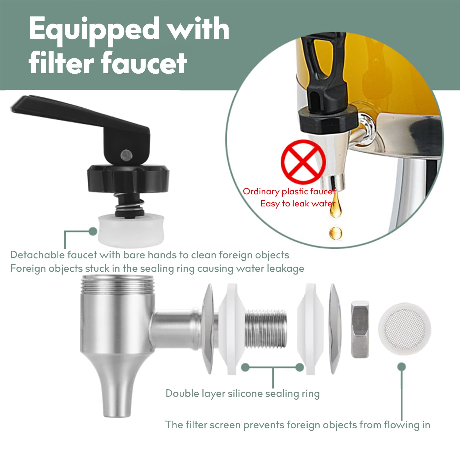 Dispensadores de bebidas de 2.2 galones para fiestas, dispensador de bebidas con soporte, dispensador comercial de jugo frío caliente con recipiente de hielo y bandejas de goteo de acero inoxidable