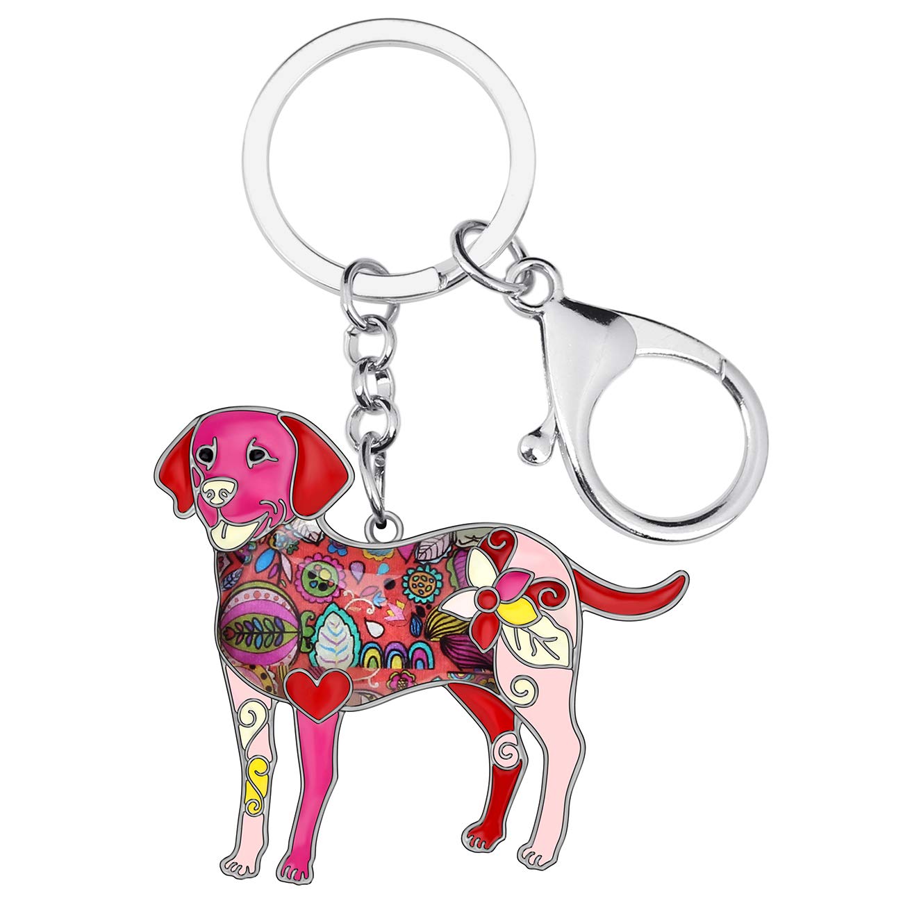 BONSNY Enamel Alloy Heart Labrador Retriever Dog Lover Key For Women Car Purse Charms (Red)
