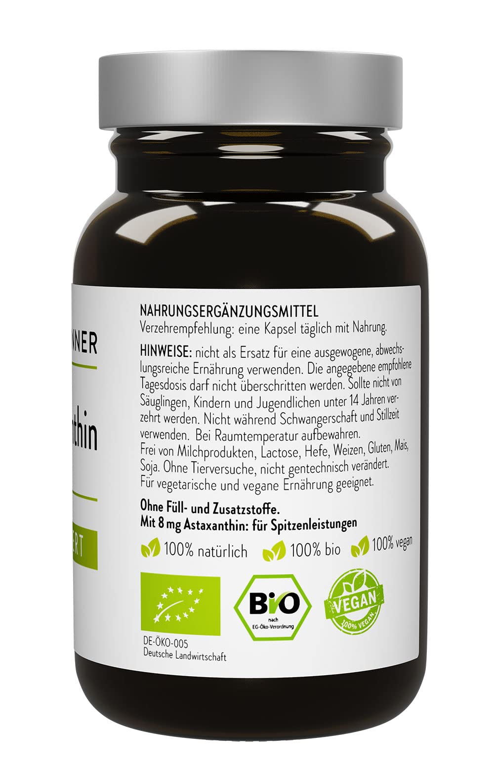 Dr. Heilbronner Bio Astaxanthin 8mg Kapseln hochdosiert in der Glasflasche I Antioxidantien aus der Vitalalge Haematococcus Pluvialis I Supplements Carotinoide Kapseln vegan glutenfrei & lactosefrei