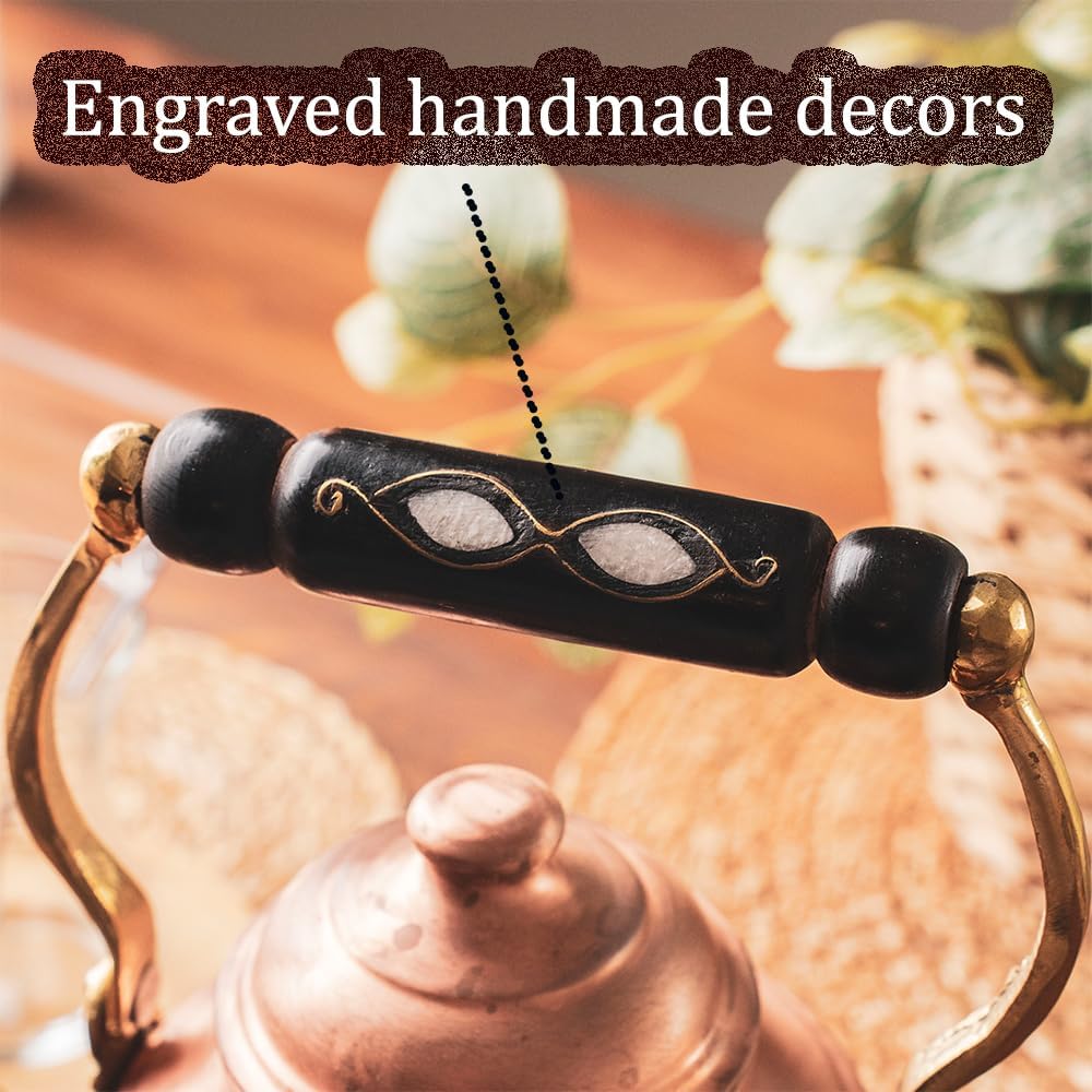 Vintage 100% Pure Solid Copper Turkish Hammered TeaPot Tea Kettle Pot for Stovetop Stove Top Infuser Decorative Fancy Arabic Moroccan Party Serving Kitchen Antique Handmade Unique Style Gooseneck Gift