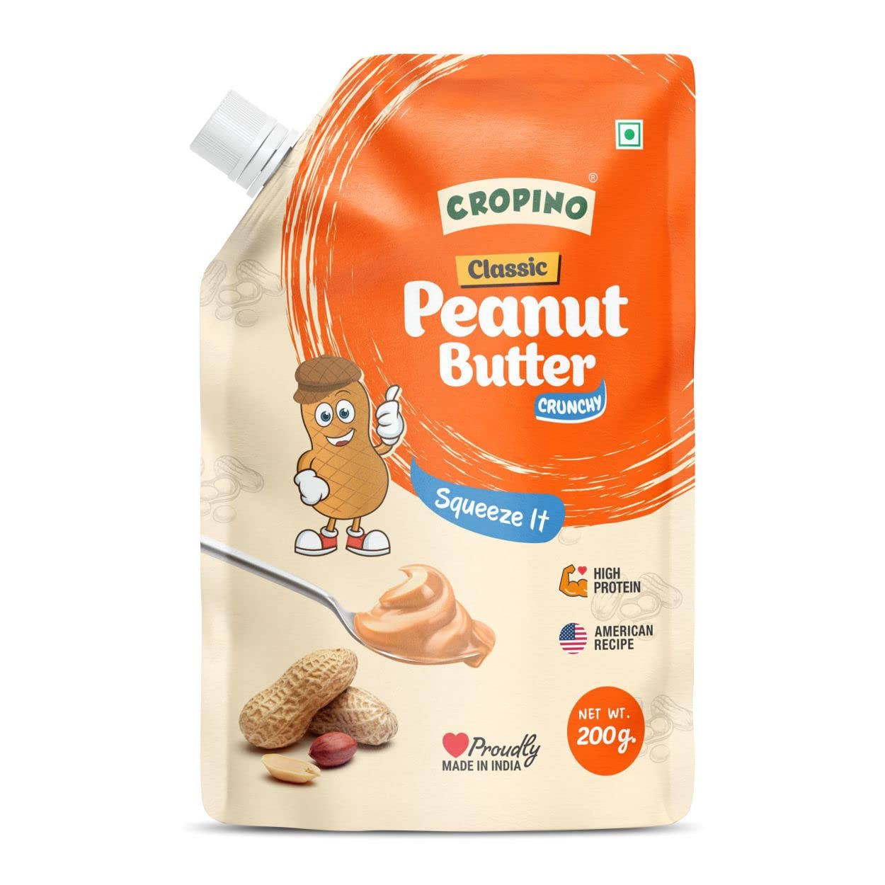 CROPINO Classic Peanut Butter Crunchy Spout Pack (200gm) Made With