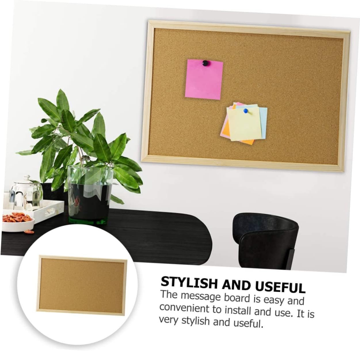 Multi-Functional Cork Bulletin Board Framed Pine Easy Wall Installation for Home Classroom and Reminders