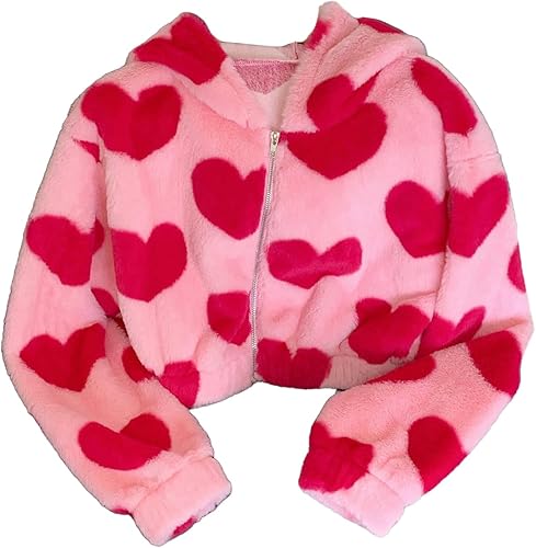 RoseSeek Women's Heart Fleece Zip Up Jackets Lightweight Fuzzy Long Sleeve Hoodi