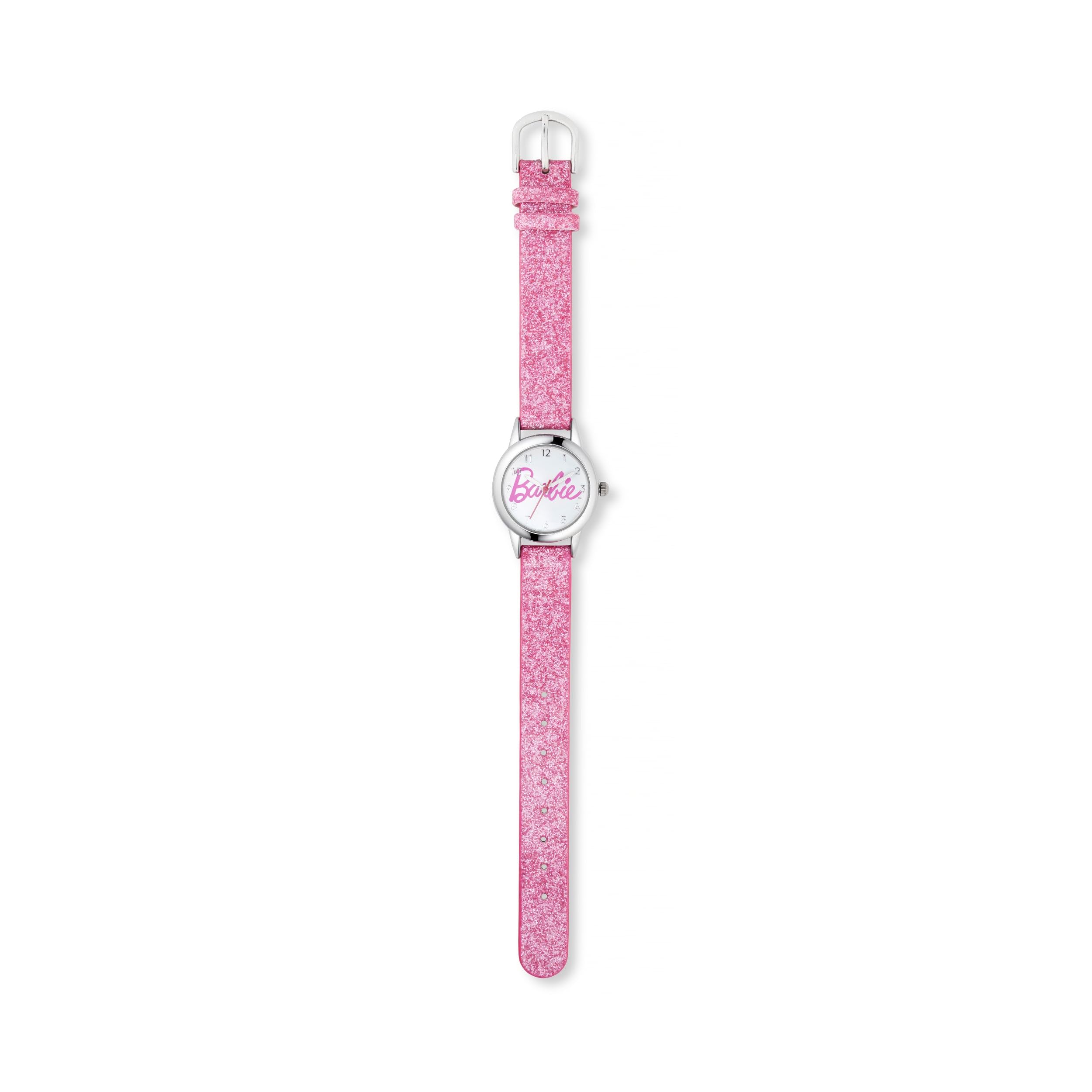 Barbie Script Logo BAW106 - Orologio con cinturino rosa glitterato, Rosa, moderno