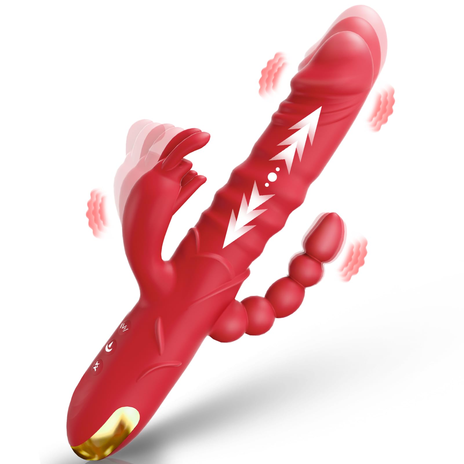 SUPOLA 4 in 1 Thrusting Rabbit Dildo, G Spot Vibrator for Women, Red