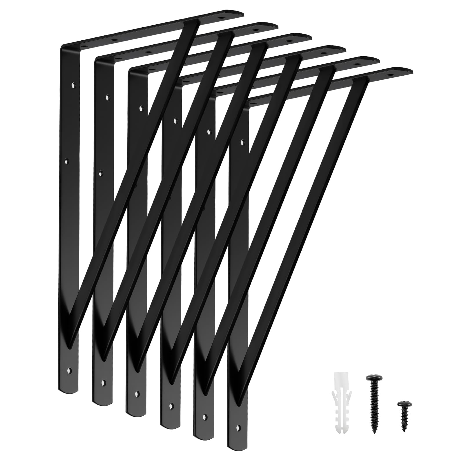 Home Master Hardware robuste Regalhalterungen, 40,6 x 25,4 cm, schwarzes Metall, Wandhalterungen für Regale, L-förmige Regalwinkel-Halterung für schwebende Regale, 6 Stück