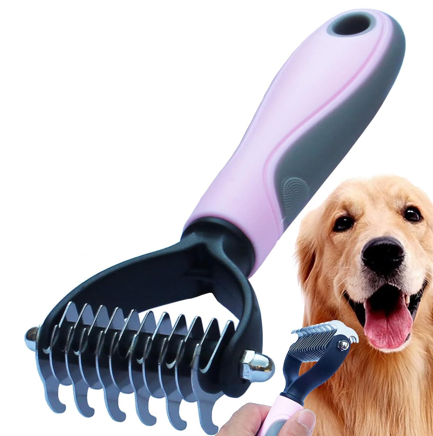 Cepillo para perros y gatos Peine Rastrillo Para Perros Pelo Largo y Corto,Elimina Pelo muerto de las Mascotas y Desata Nudos Para Reducir la Caída del Cabello Quitapelos de mascotas Peine, Rosa