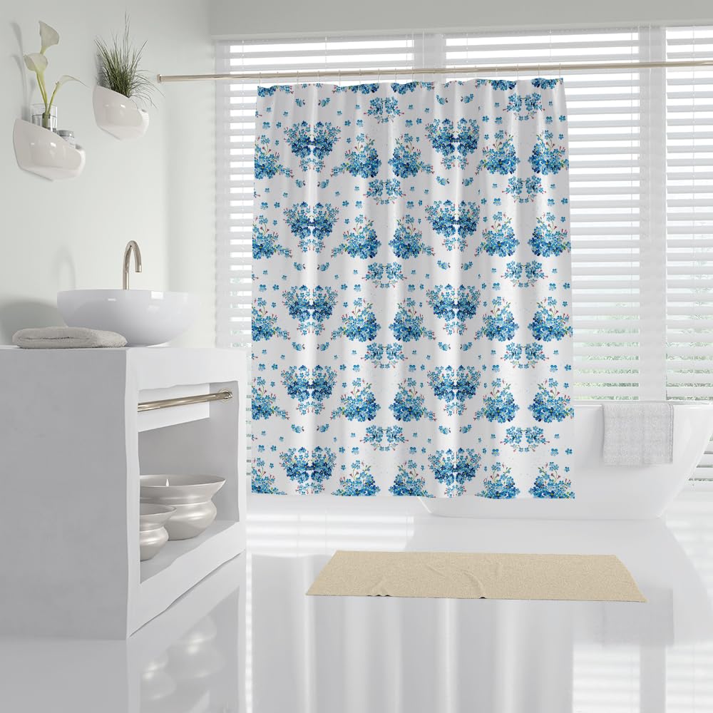 Cortina de Ducha Flor Azul Elegante Cortina Ducha Antimoho Impermeable Lavable Poliéster Tela con 12 Ganchos Bañera Cortinas de Baño para Familiar Dormitorio Hotel(180x220cm)