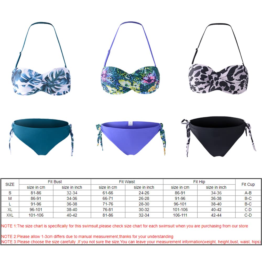 CheChury Bikini Mujer Traje de baño Bandeau Brasileño Cintura Alta con Impresión Relleno