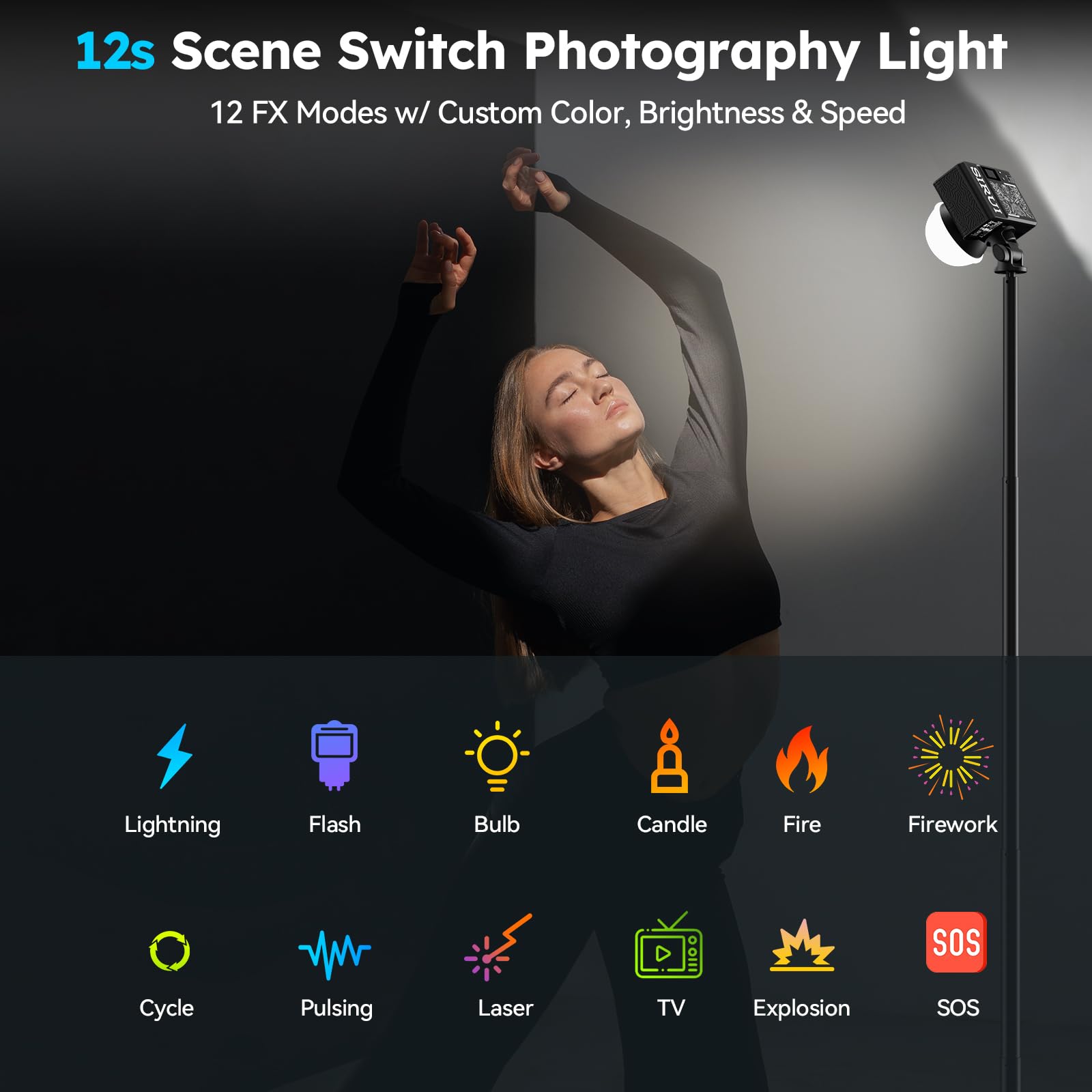SIRUI C60X 60W LED Tragbares Fotolicht Videolicht Ultra-Leise (24.9dB), 0.53KG Kompakt, 2H Schnellladung, 13.000 Lux, Bluetooth-Steuerung für Studio/Outdoor-Videobeleuchtung