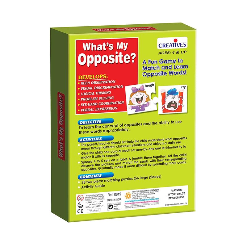 Image of Creative's What's My Opposite | Fun Game to Match and Learn Opposite Words | Picture Matching Educational Puzzles | Pre-School Learning for Boys & Girls | 56 Pieces Puzzles | Ages 4 & Up