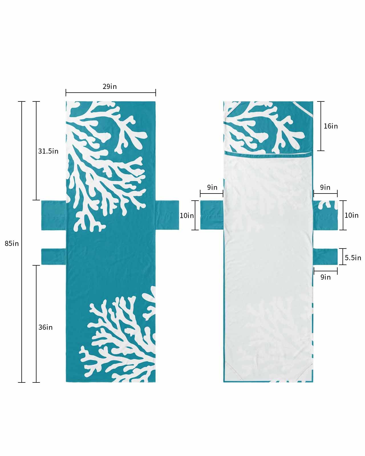 Teal Coral Coastal Beach Lounge Chair Towel Cover, Soft Chaise Lounge Towel with Side Pockets Patio Pool Chairs Cover for Beach/Pool Sunbathing 29x85 Summer Beach Nautical Seaside