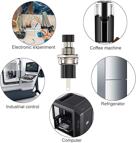Miniatura 6 de DIYhz Interruptor de botón momentáneo, 1A 250VAC SPST Mini interruptores de botón cerrado normal (NC) tapa negra - 10 piezas