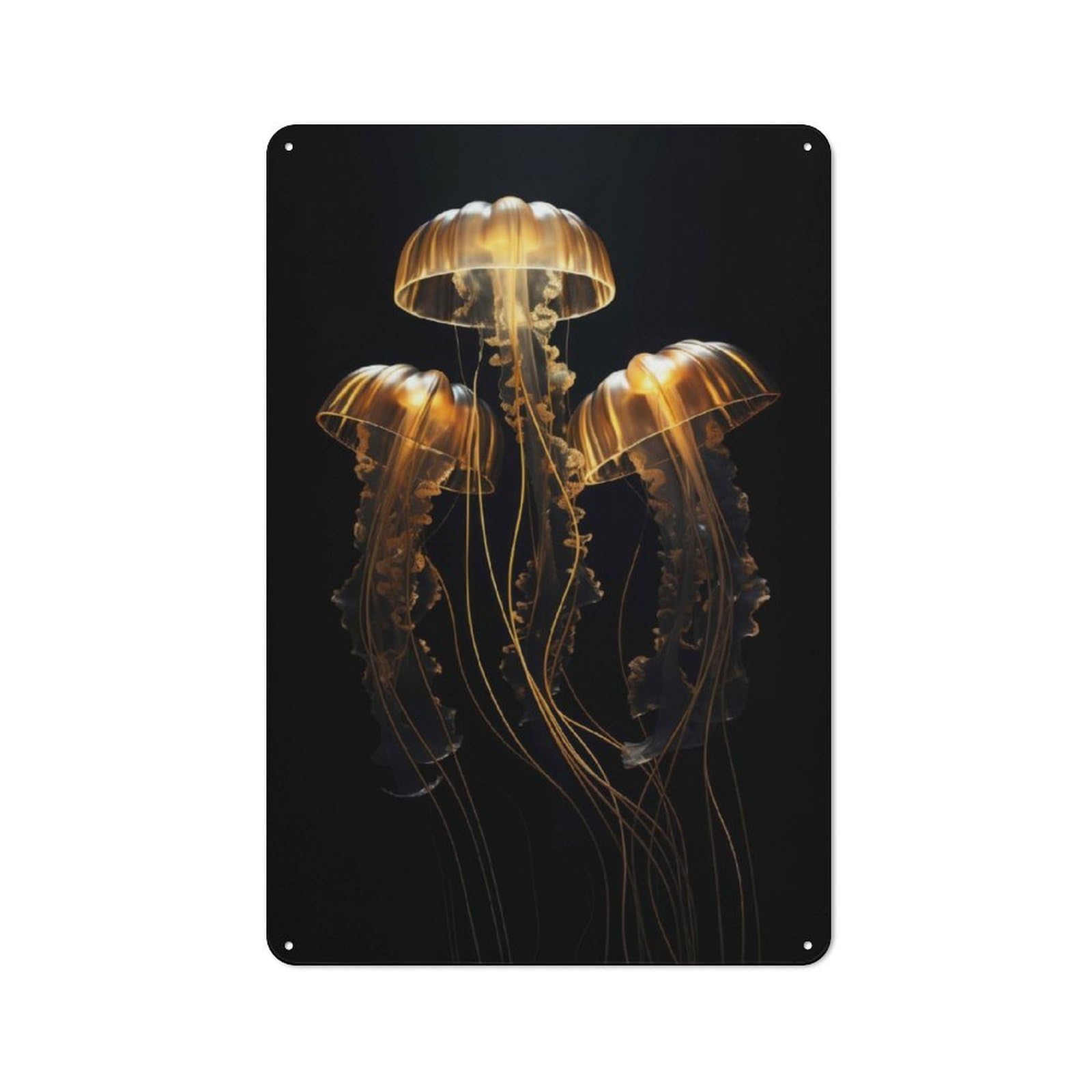 Junmoney Gold Dark Jellyfish Rustic Tin Sign 30X20cm, Garden Style Garden Room Wall Plaque For Conservatory, Home Bar Or Utility Room