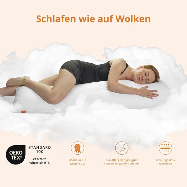 sleepling Seitenschläferkissen 40 x 145 cm, Body Pillow, langes Kissen mit Bezug aus 100 % Softer Mikrofaser, Schlafkissen Seitenschläfer, Füllmengengarantie, 60 Grad waschbar, Ökotex - 4