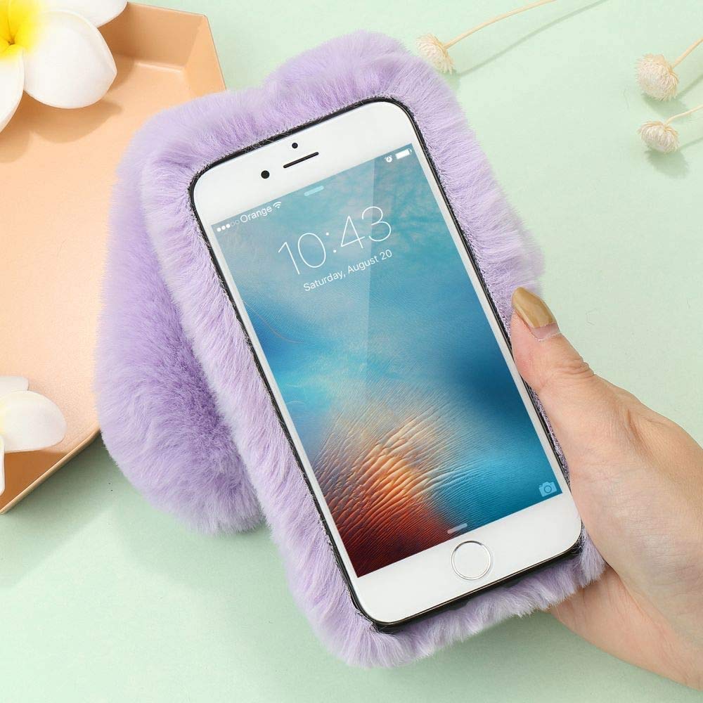 Custodia Morbida In Peluche Per Alcatel 1B 2022 – Cover Con Orecchie Da Coniglio E Stris, Viola – Protettiva E Antishock Con Supporto Per Film