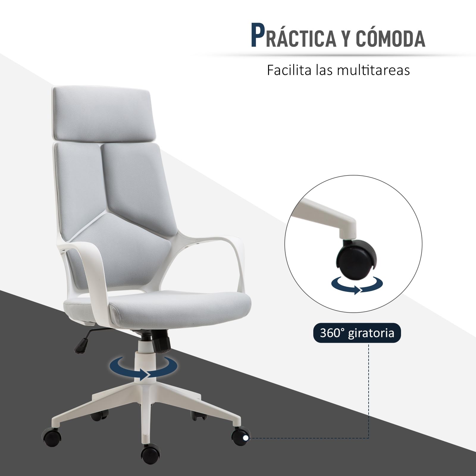 HOMCOM Silla de Oficina Giratoria Basculante Respaldo Alto 120 kg Gris