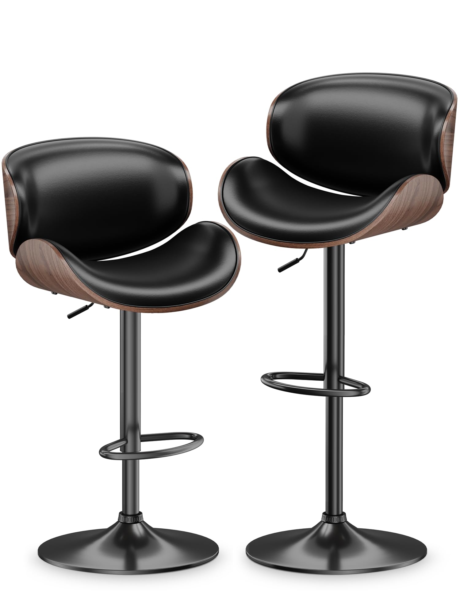 Adjustable Swivel Bar Stools Set of 2, MidCentury Modern PU Leather