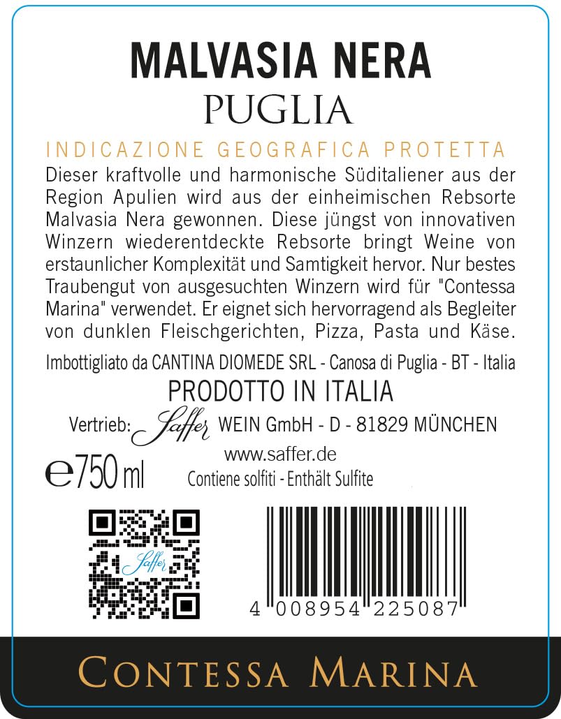 Contessa Marina Malvasia Nera Puglia IGT (6 x 0.75 l)
