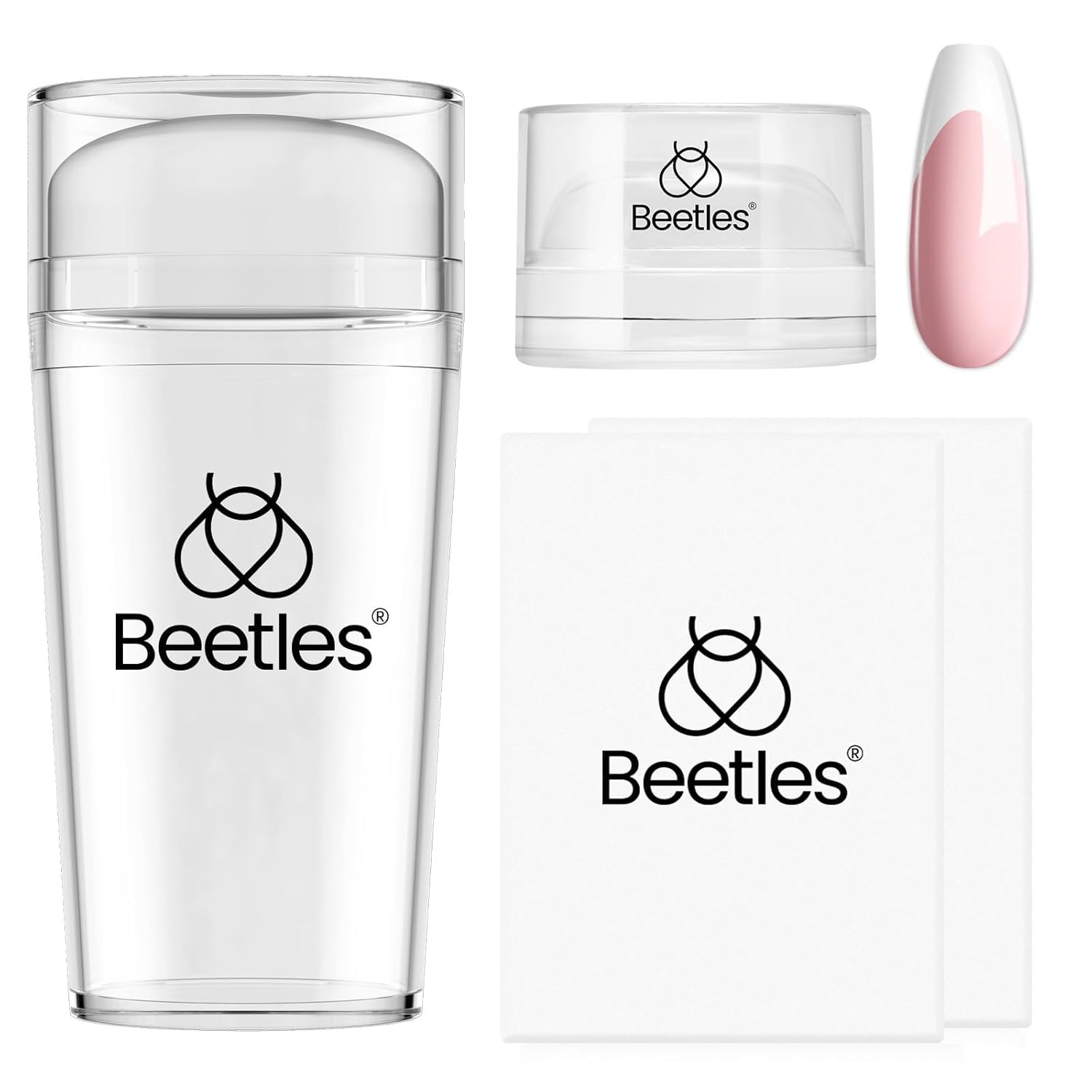 Beetles Nail Stamp, 4Pcs French Tip Tool Easy Manicure Nail Stamper Single Head Soft Silicone Long & Short French Tip Stamp Tool with 2Pcs Nail Scraper Decorations Gift for Women