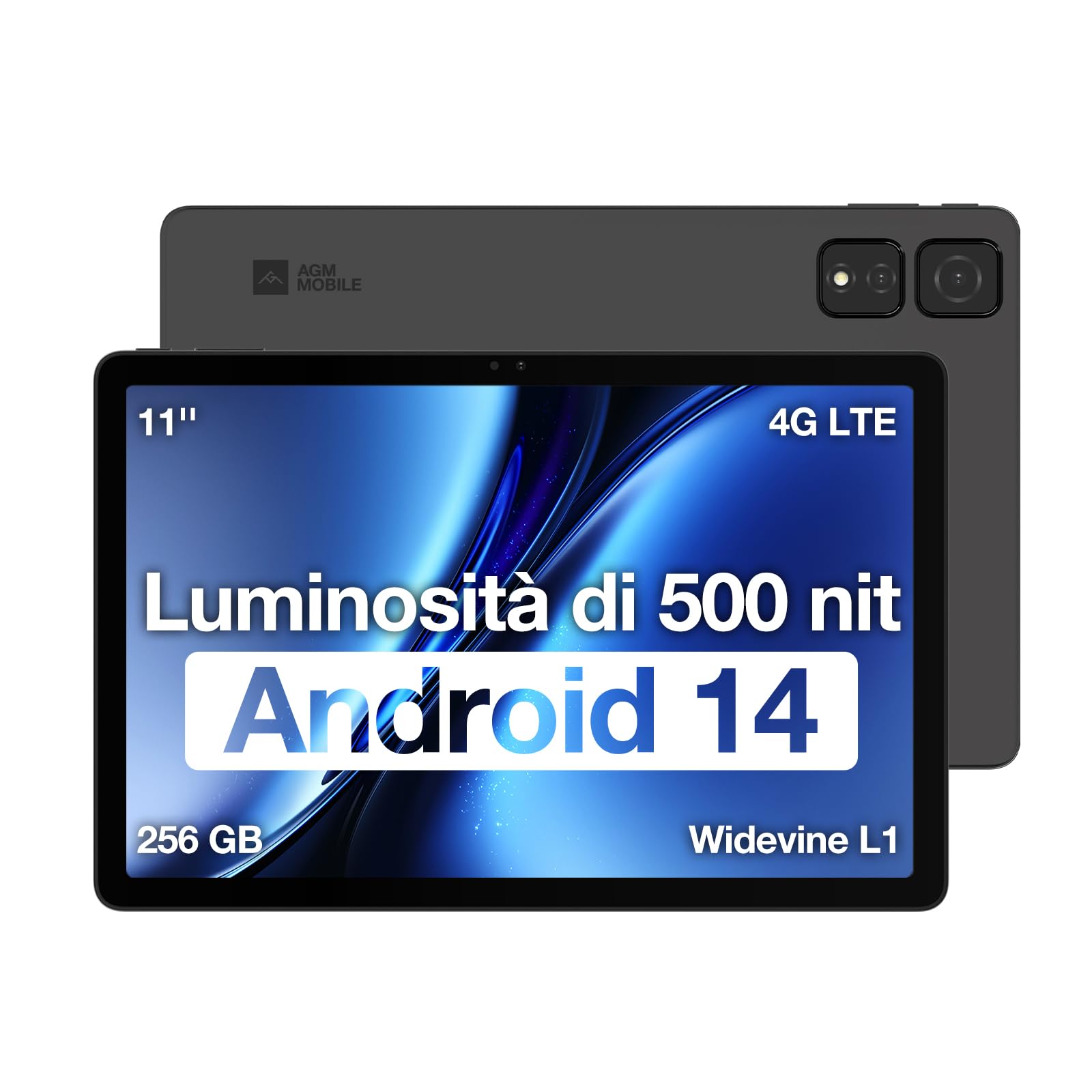 AGM PAD T2 Tablet Android 14,11 pollici FHD 1920 x 1200,Schermo Ad Alta luminosità 500 NITS,Tablet MTK G91,8 GB (4+4) + 256 GB,Doppia SIM,Fotocamera,Da 23 MP,OTG,GPS,Widevine L1