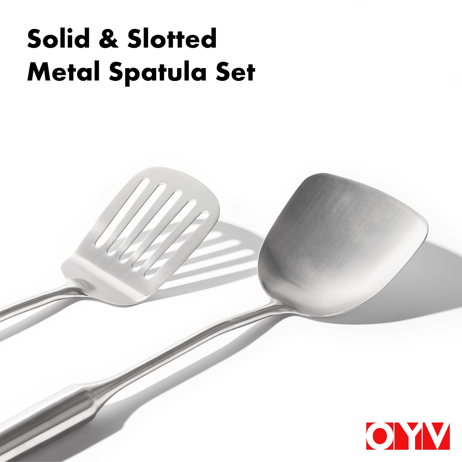 Juego de espátulas de acero inoxidable 18/10, espátulas de metal de 15 pulgadas para uso en cocina, 1 espátula ranurada + 1 espátula sólida, utensilios de cocina de metal resistentes al calor 4