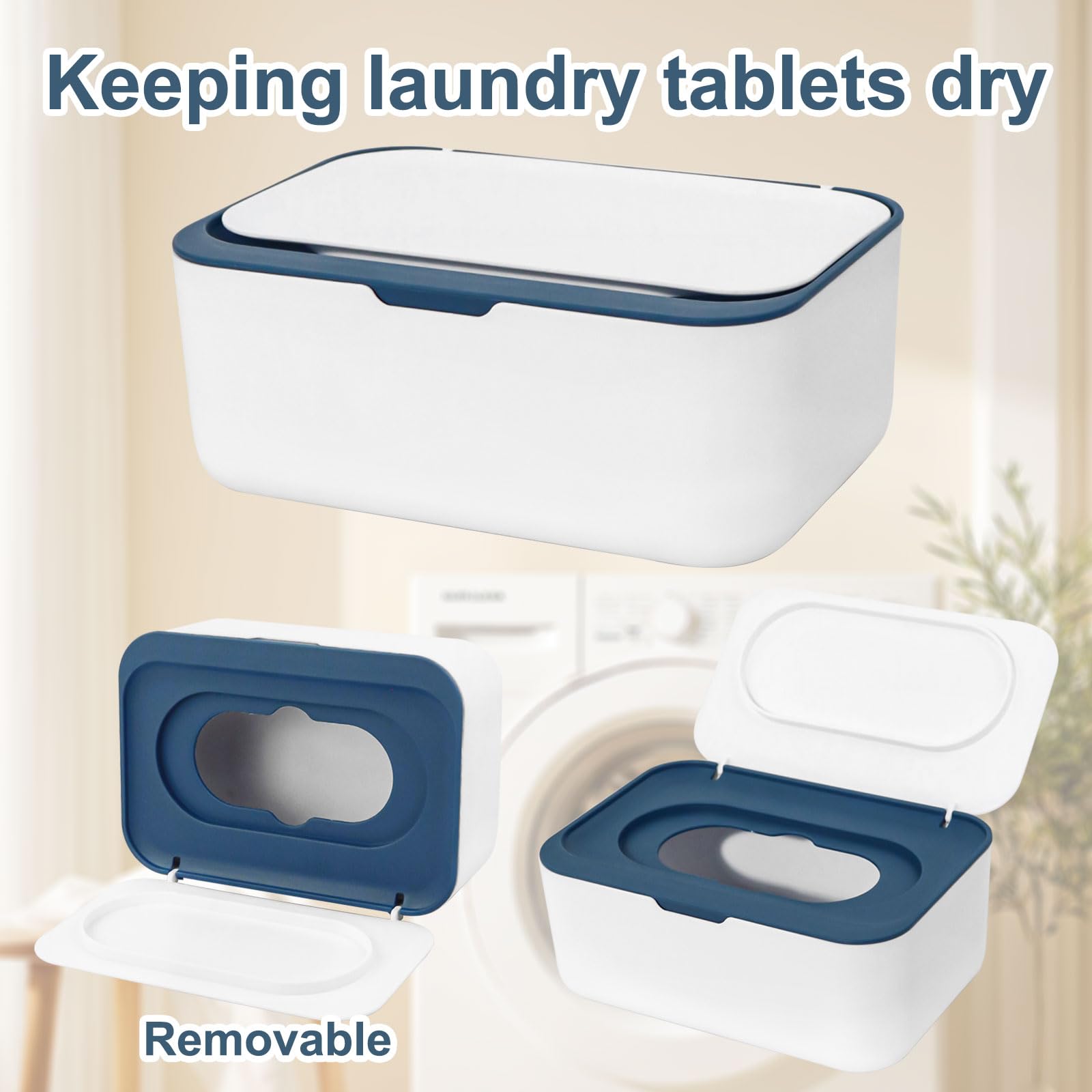 Dryer Sheet Holder - Blue Lidded Storage Bin -2
