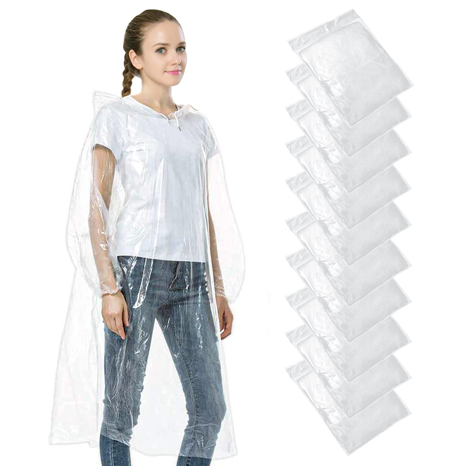 Juliyeh Women's Clear Portable Emergency Raincoats Transparent Waterproof Rain Ponchos Jackets, 10
