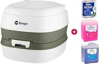 BERGER Mobile Campingtoilette Bio Comfort 14L Starter Set | Platzsparend & Leicht zu Reinigen | Mit Abnehmbarem Abwassertank | Alles, was Sie für den Start benötigen