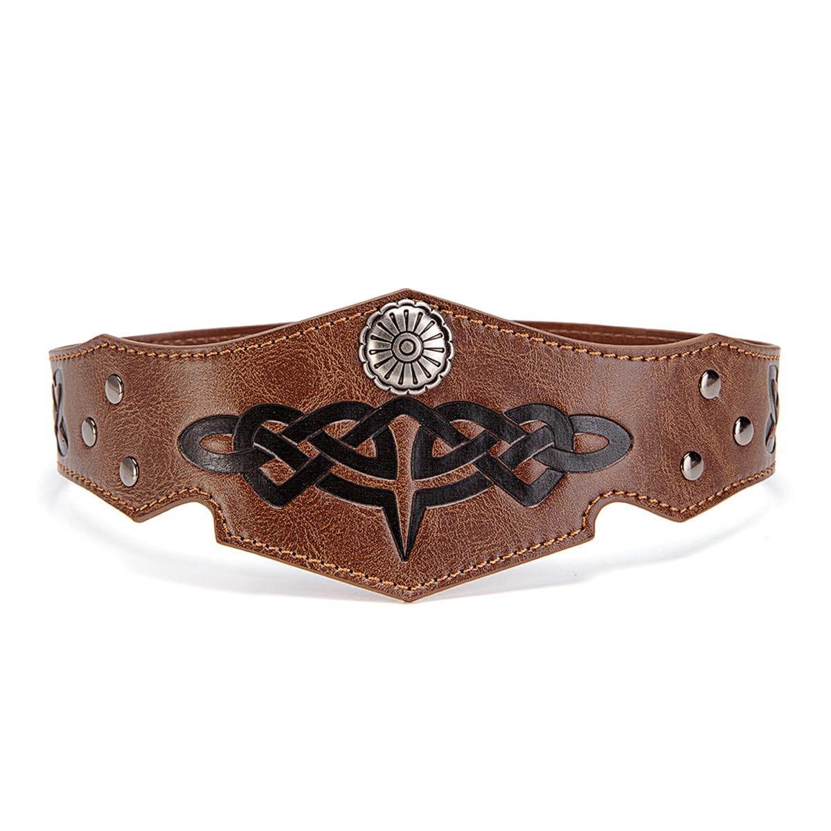 zhongko Fancy Dress Headwear & Hats for Adults Medieval Viking Embossed Faux Leather Headpiece, Retro Renaissance Adjustable Headband, Medieval Costume Accessories for Men Women Halloween Cosplay