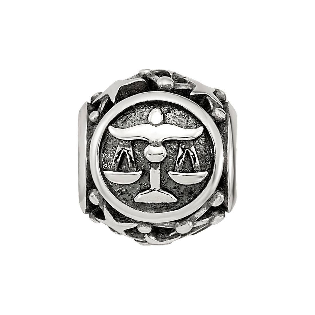 Perle en argent sterling 925 avec réflexions du zodiaque Balance mesurant 10,6 x 9,9 mm de large, bijou pour femme, One Size, Métal Argent Argent sterling, Pas de gemme