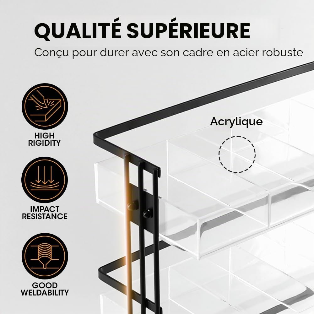 J JACKCUBE DESIGN Organiseur de sachets de thé en acier et acrylique à 3 niveaux, 15 compartiments pour sachets de thé, sachets de sucre, support de rangement pour armoire, comptoir, bureau (noir