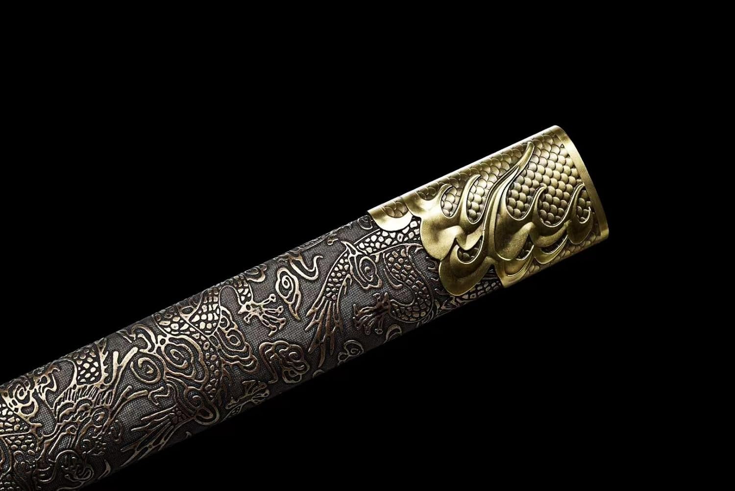 Chinese Sword Tang Dynasty Dao Carbon Steel Straight Blade Sharp Katana Dragon Pattern Sheath - Image 6